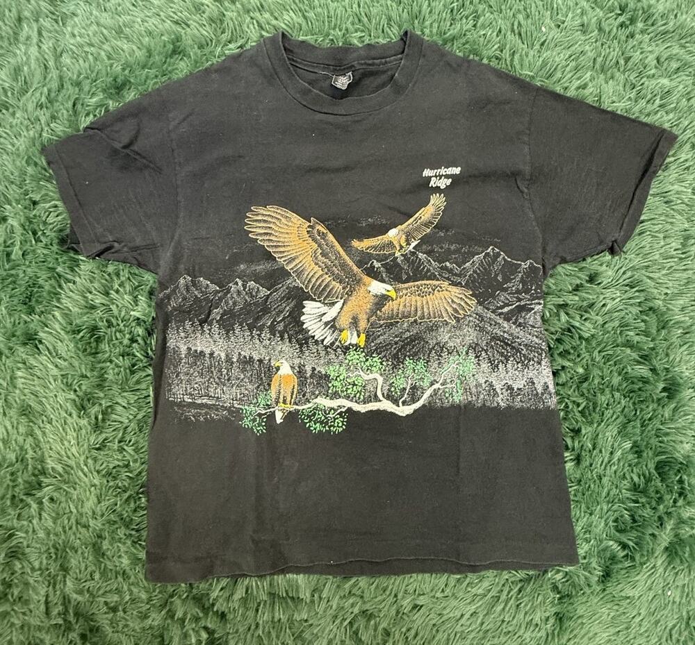 Vintage Screen Stars Hurricane Ridge Eagle Graphic T-Shirt Men's XL 100% Cotton